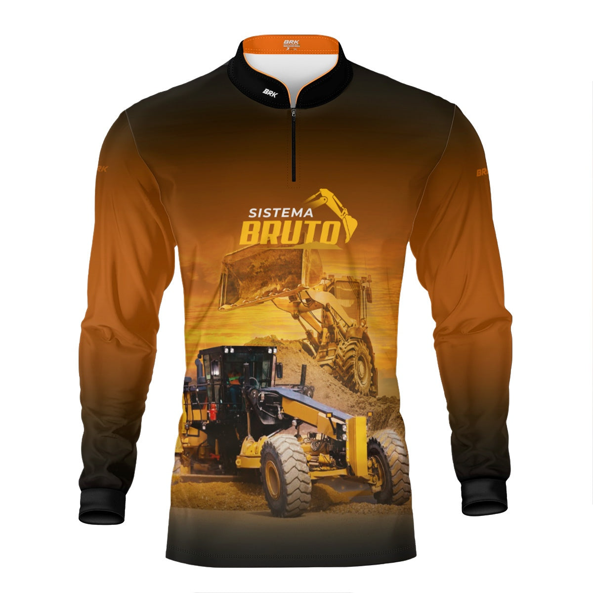 Kit Sistema é Bruto: Camisa Laranja Motoniveladora e Escavadeira + Botina Bege Agro Brk