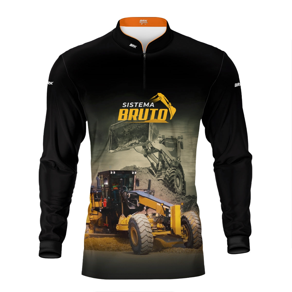 Kit Sistema é Bruto: Camisa Preta Motoniveladora e Escavadeira + Botina Marrom Agro Brk