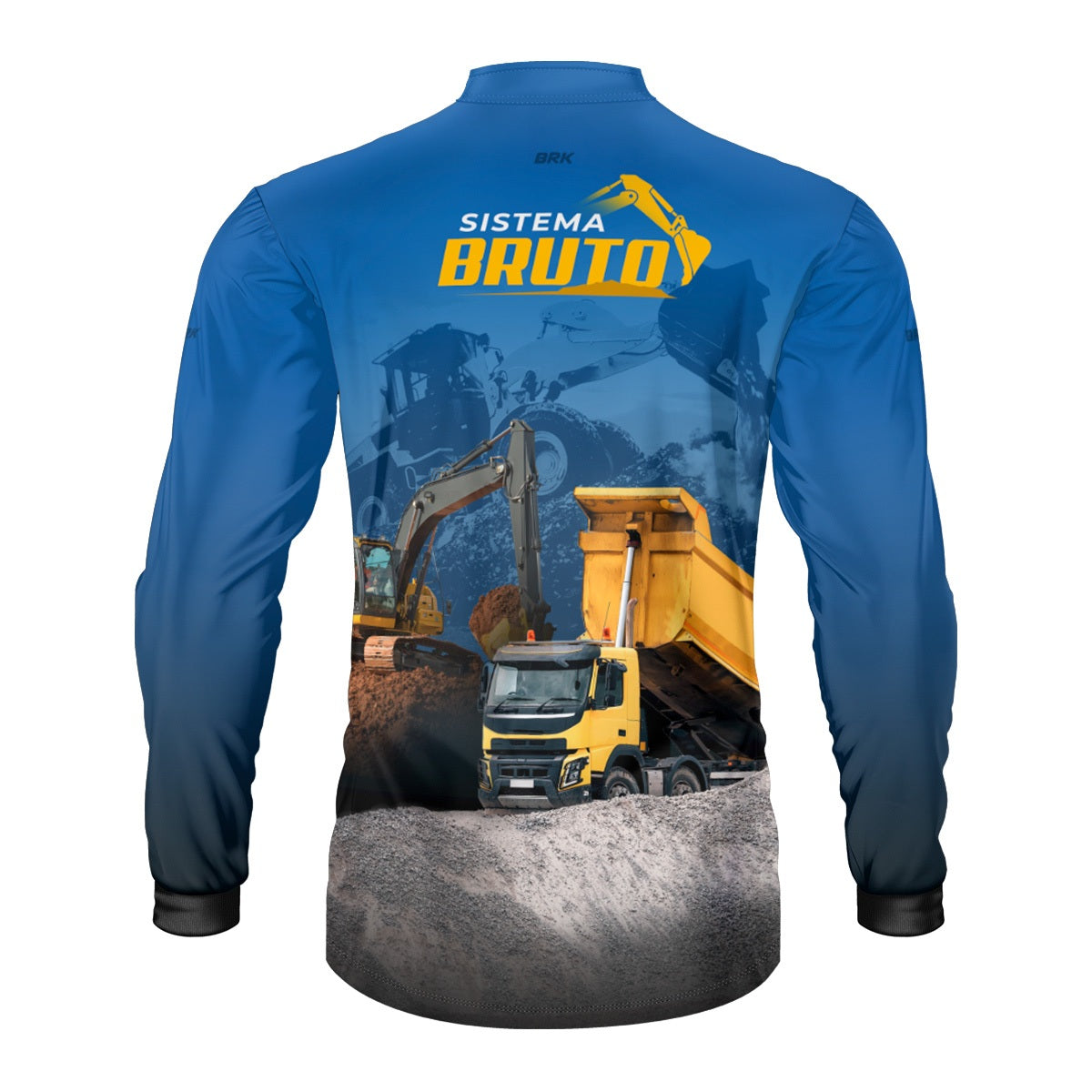 Kit Sistema é Bruto: Camisa Azul Caminhão Basculante e Retroescavadeira + Botina Bege Agro Brk