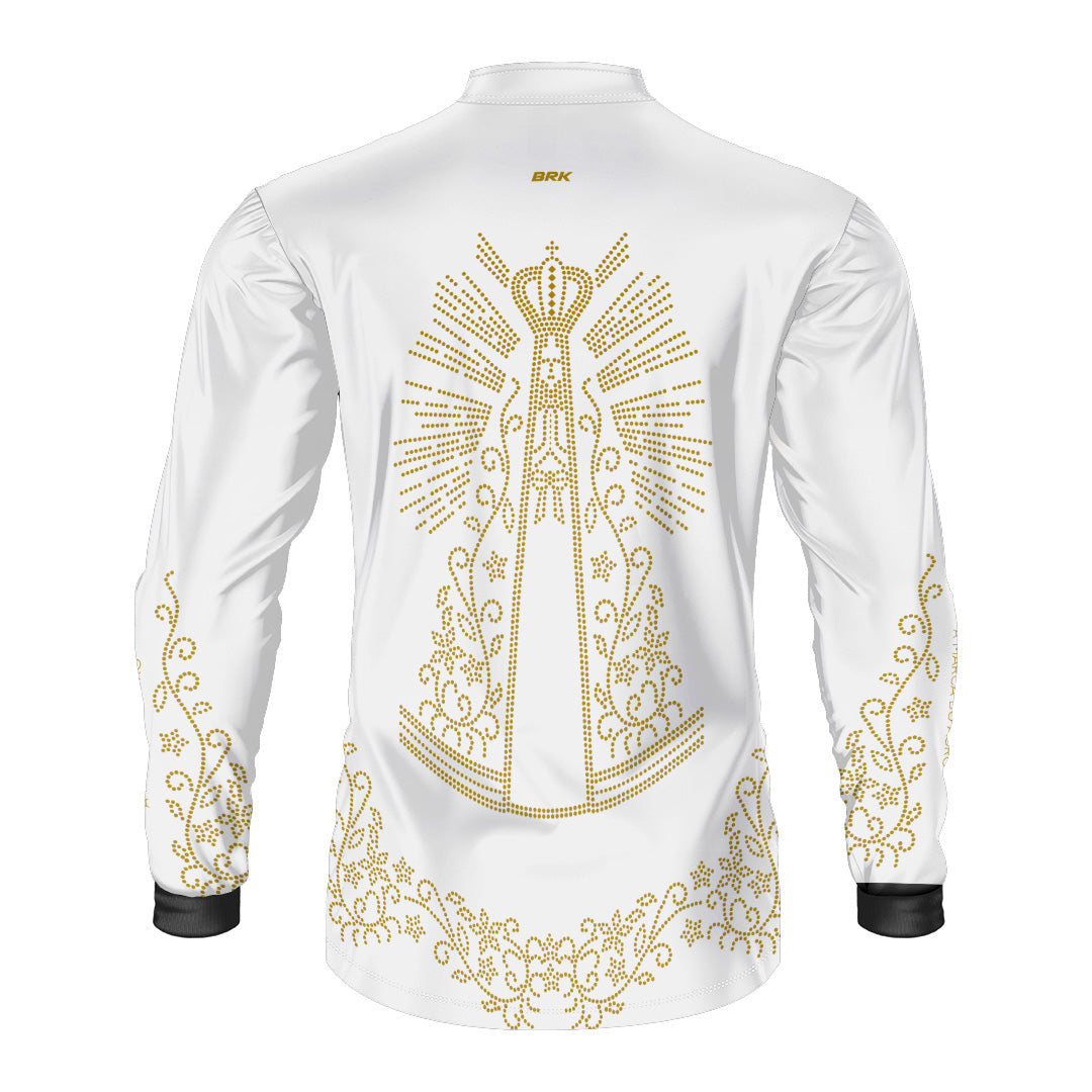Camisa Agro Brk Nossa Senhora Strass Branca com Proteção Solar UV50+
