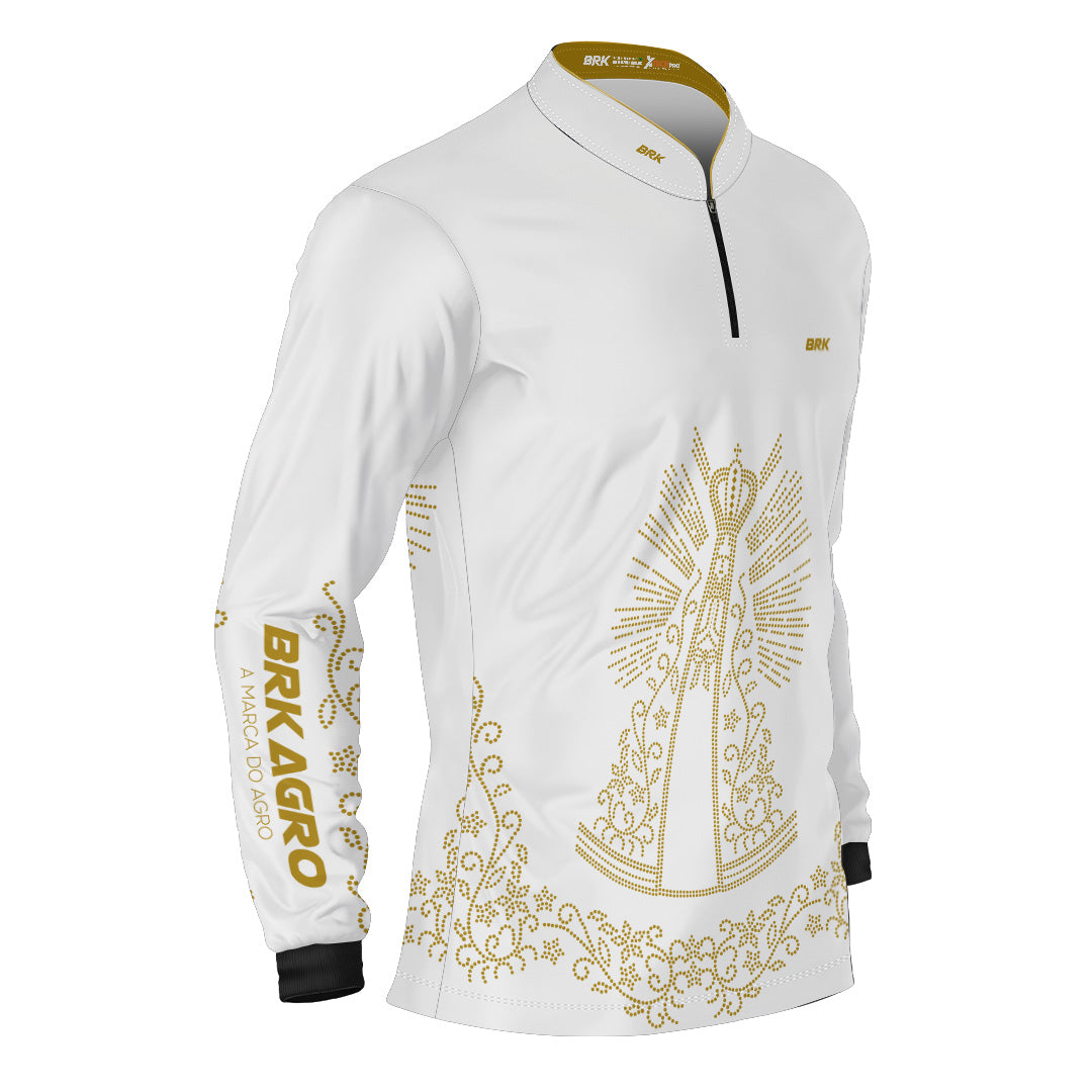 Camisa Agro Brk Nossa Senhora Strass Branca com Proteção Solar UV50+