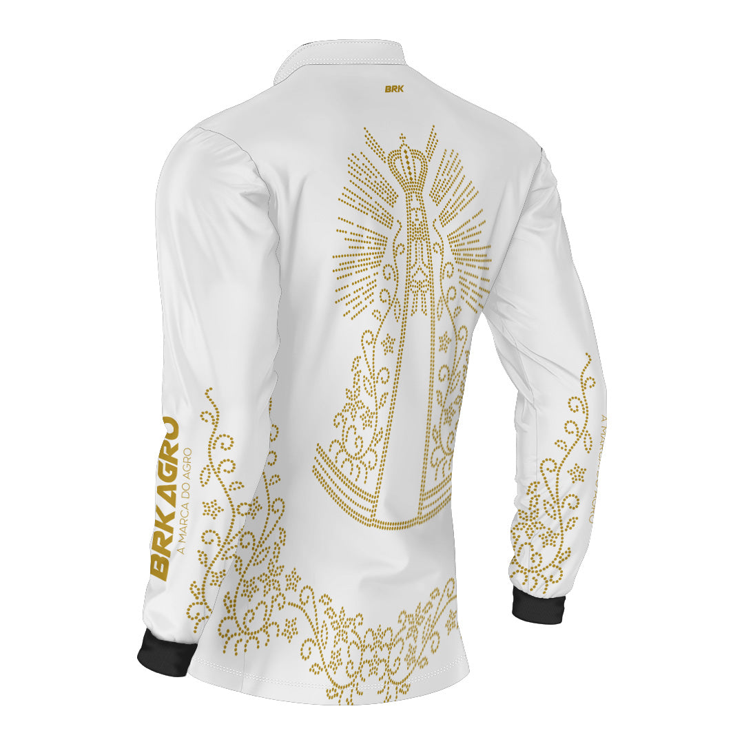 Camisa Agro Brk Nossa Senhora Strass Branca com Proteção Solar UV50+
