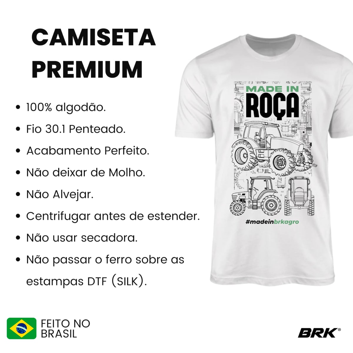 Camiseta Agro Brk Made In Roça Algodão Premium - Brk Agro