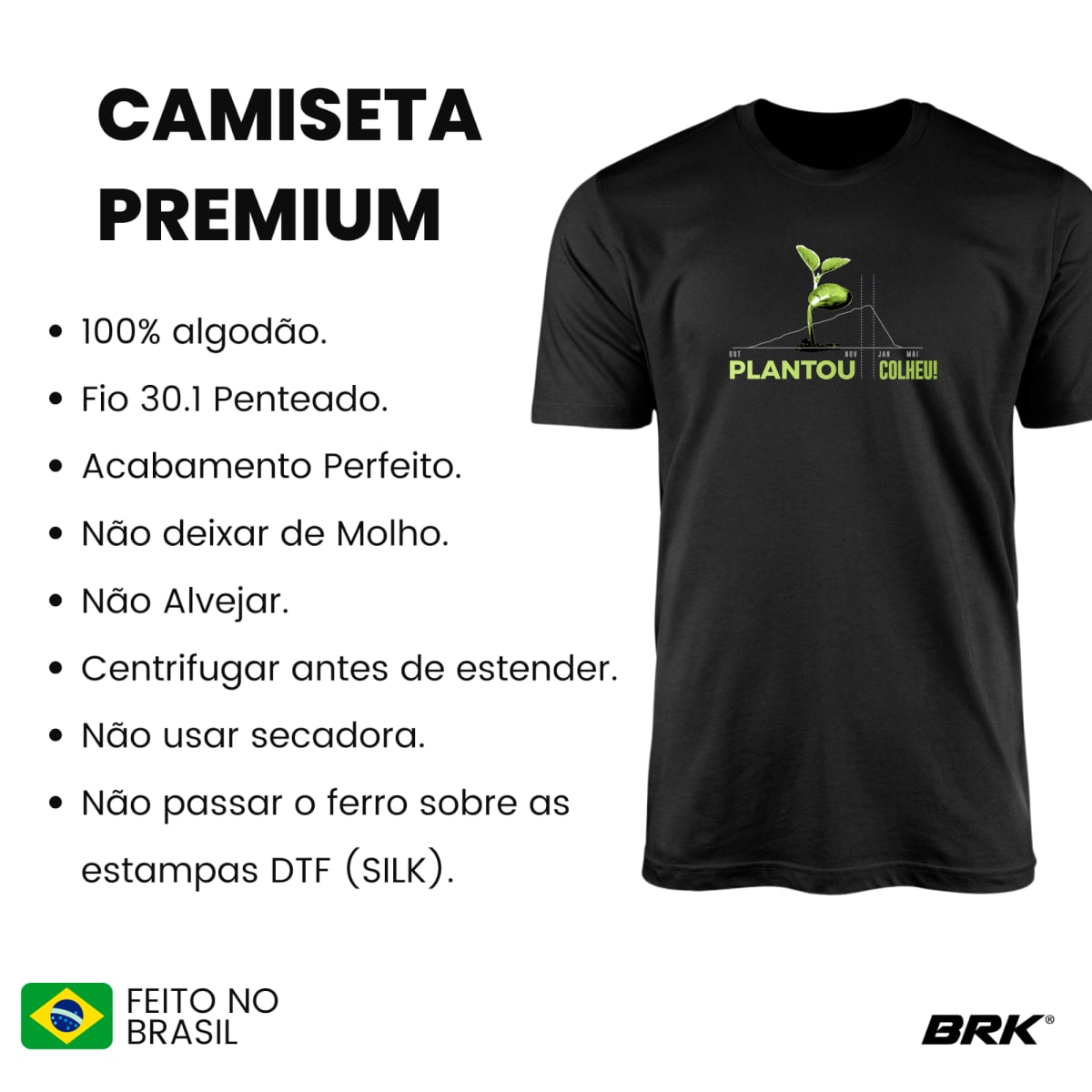 Camiseta Agro Brk Plantou Colheu Algodão Premium - Brk Agro