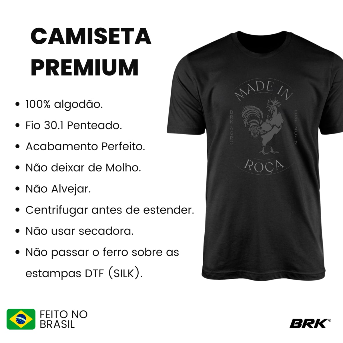 Camiseta Agro Brk Galo Made In Roça com Algodão Premium - Brk Agro