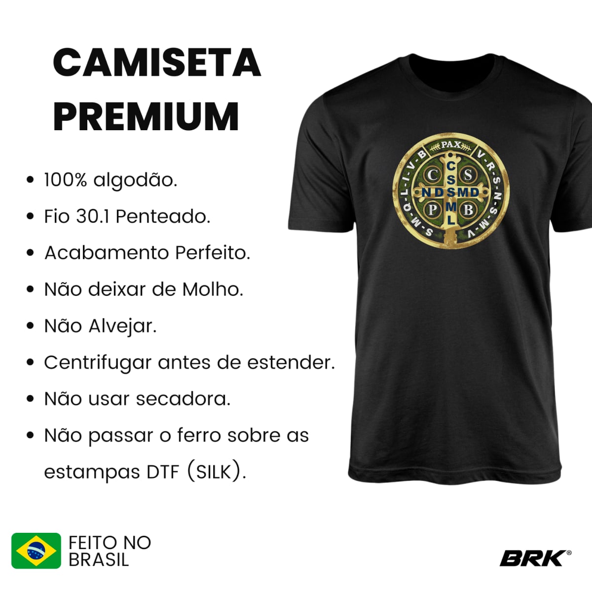 Camiseta Agro Brk Medalhão São Bento Algodão Premium - Brk Agro