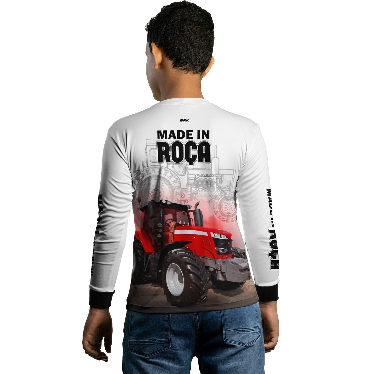 Camisa Agro Brk Made in Roça Branca Trator Vermelho com Proteção Solar UV50+ - Brk Agro