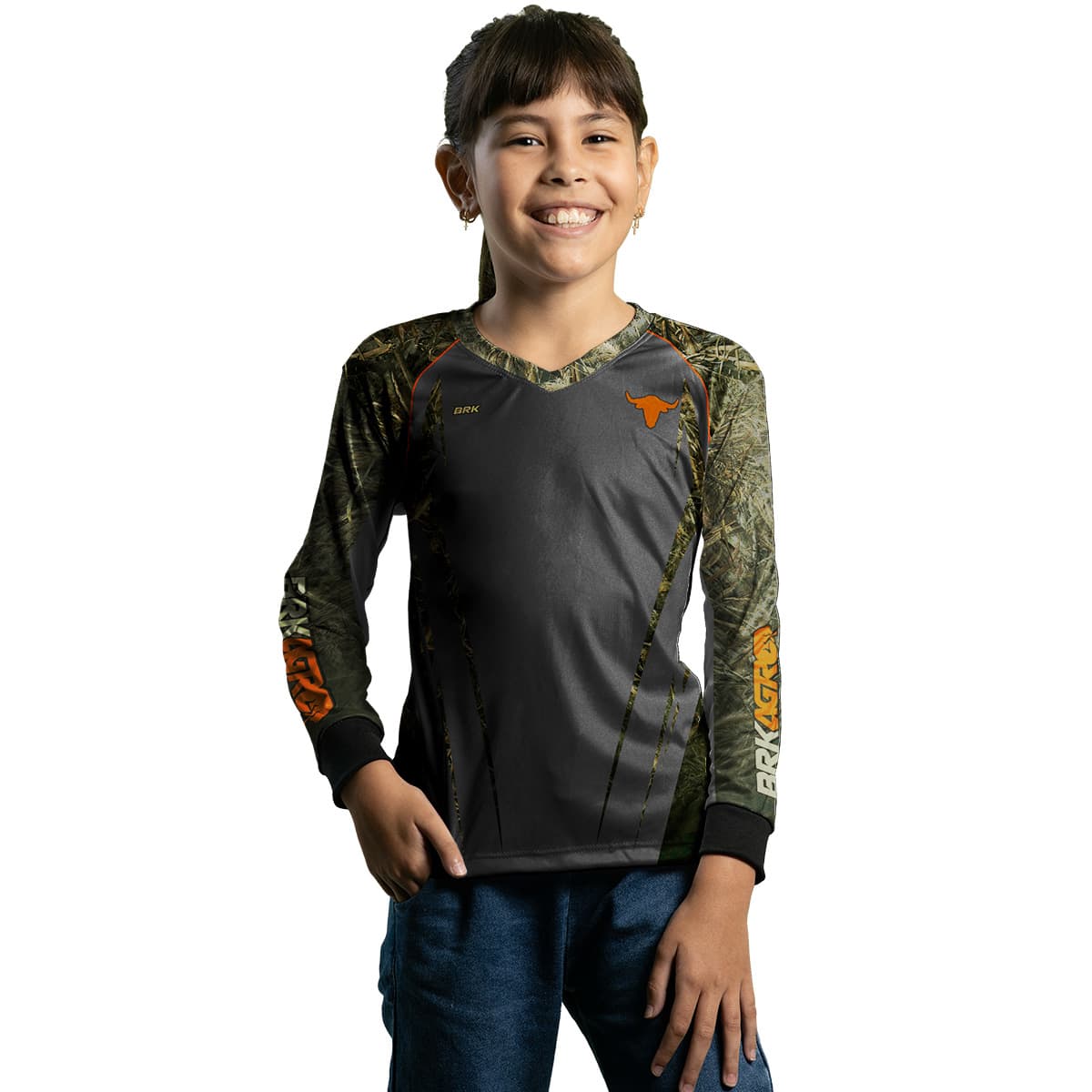 Camisa Infantil Agro Brk Camu Real Tree e Cinza Touro com Proteção Solar UV50+ - Brk Agro