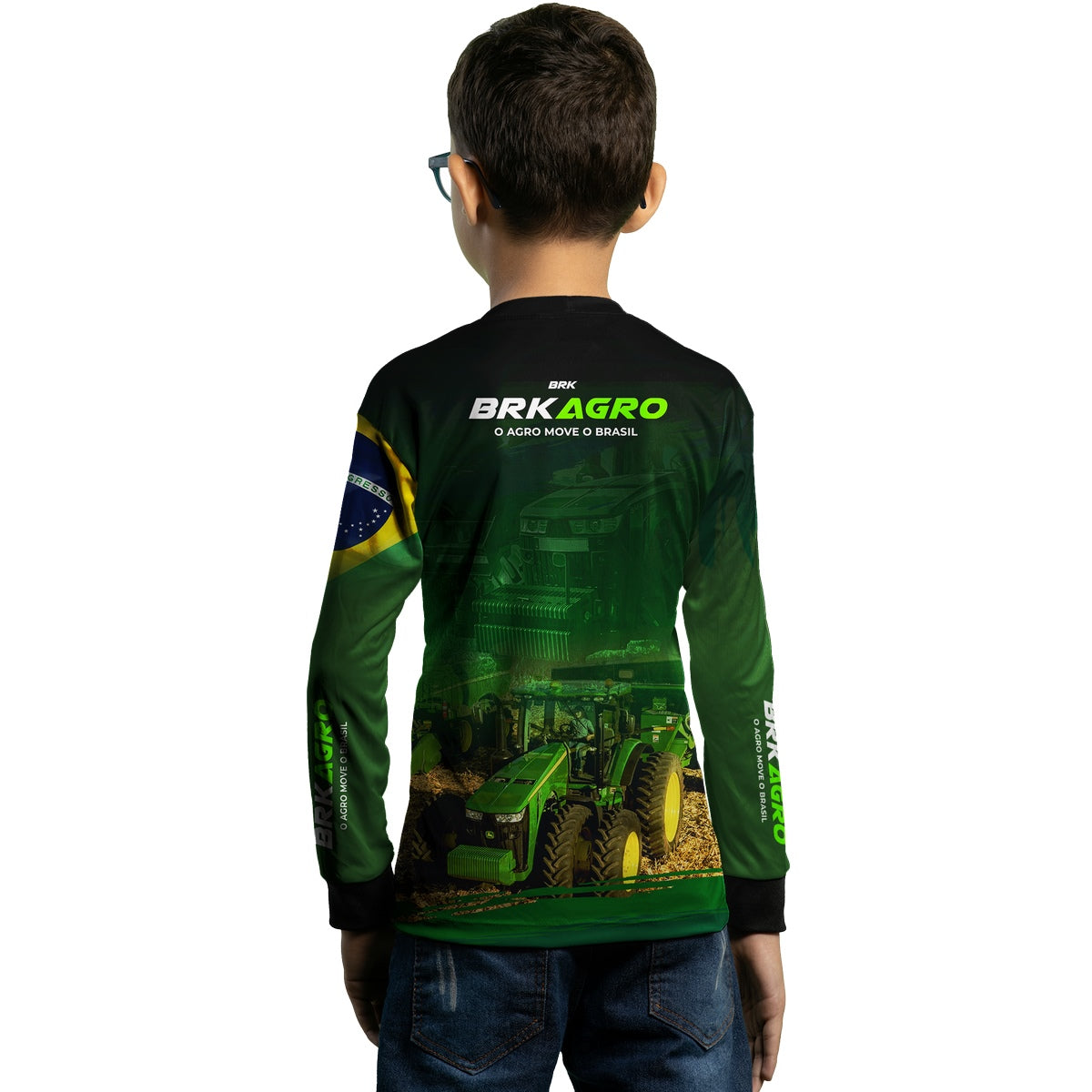 Camisa Infantil Agro Brk Verde o Agro Move o Brasil com Proteção Solar UV50+ - Brk Agro