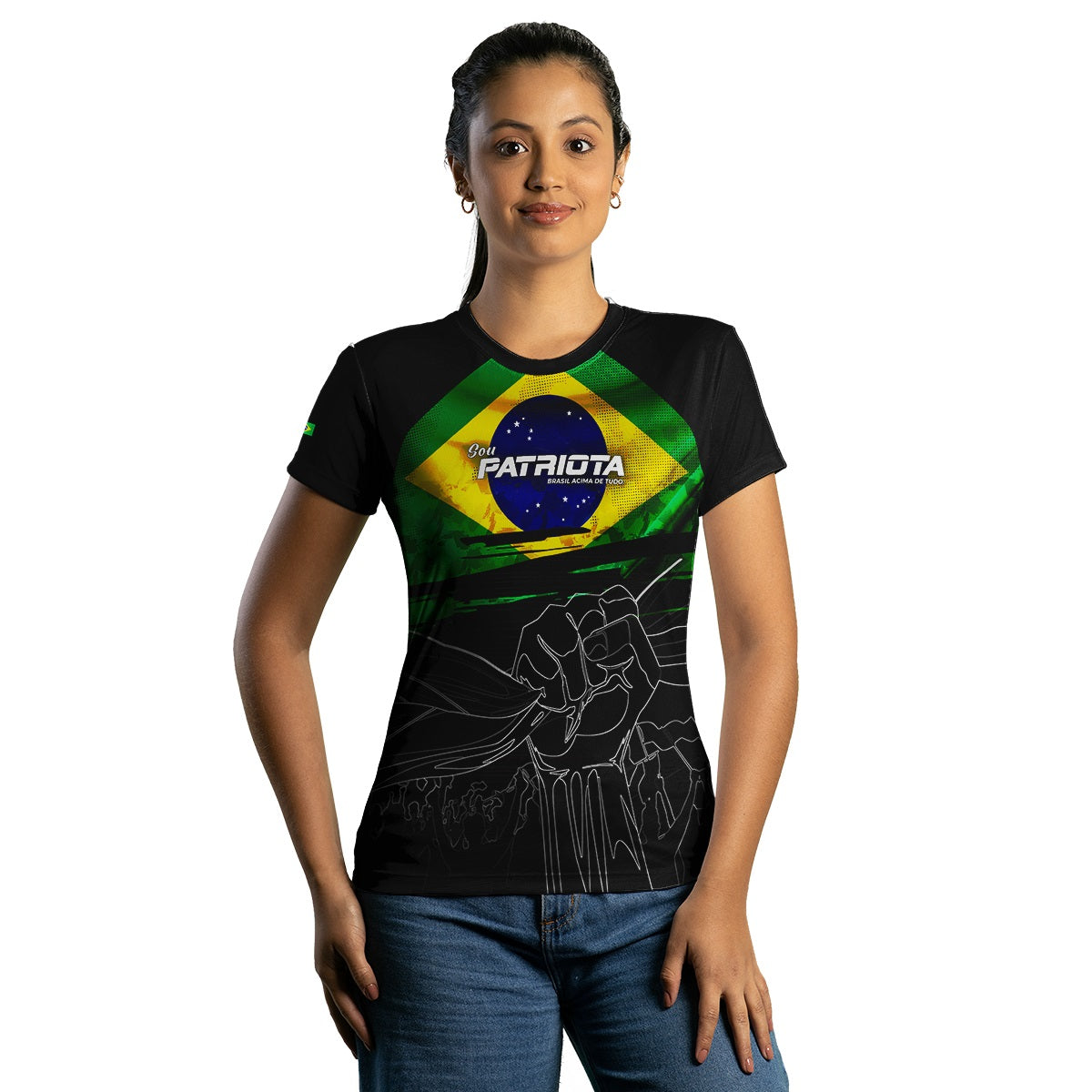 Camisa Agro Feminina Brk Brasil Patriota Preta com Proteção UV50+