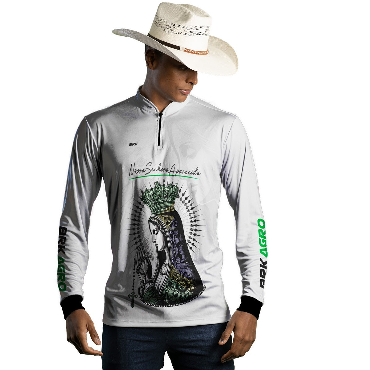 Camisa Agro Brk Feminina Branca Padroeira com Proteção Solar UV50+ - Brk Agro