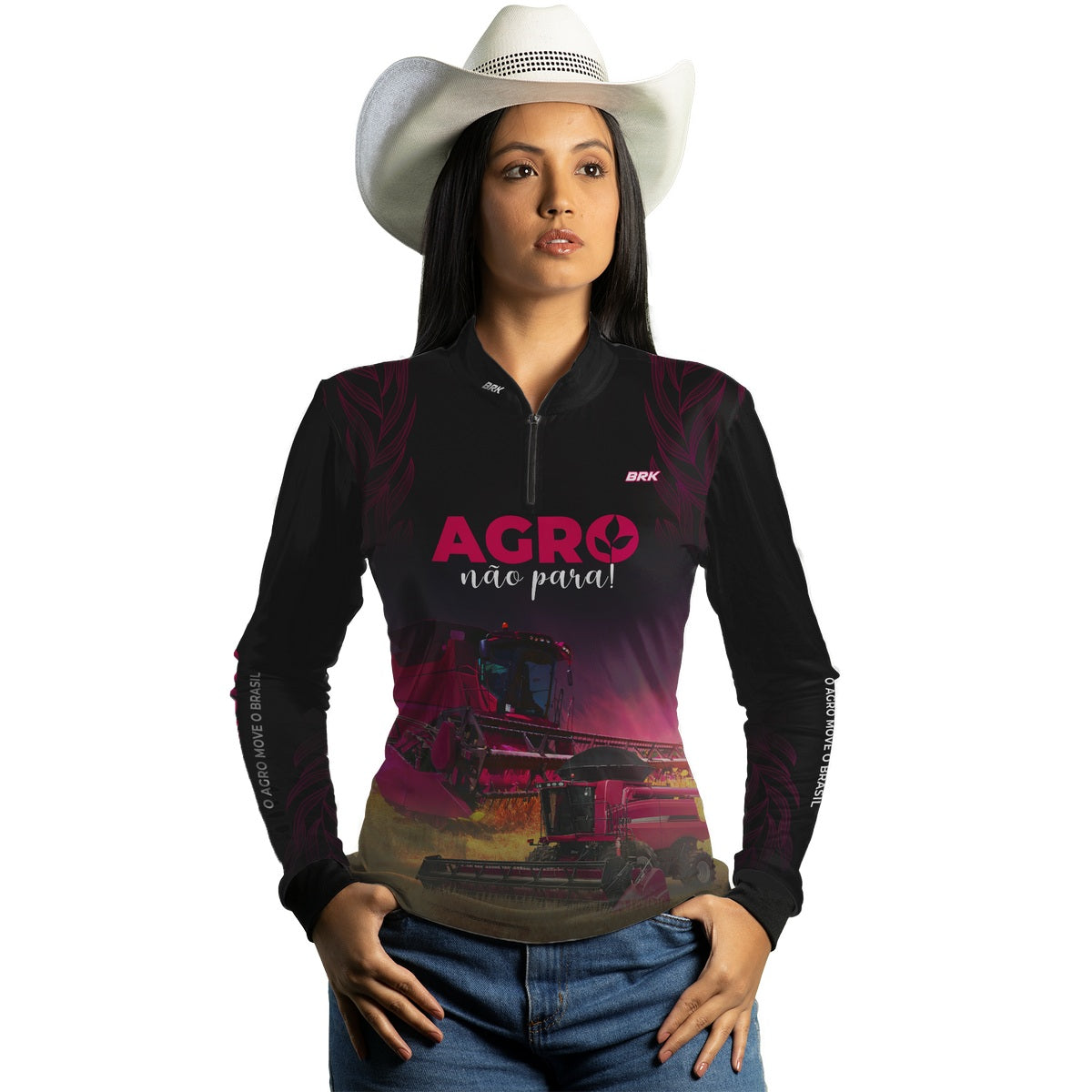Camisa Feminina Agro Brk O Agro Não Para Preta com Proteção Solar UV50+ Envio Imediato