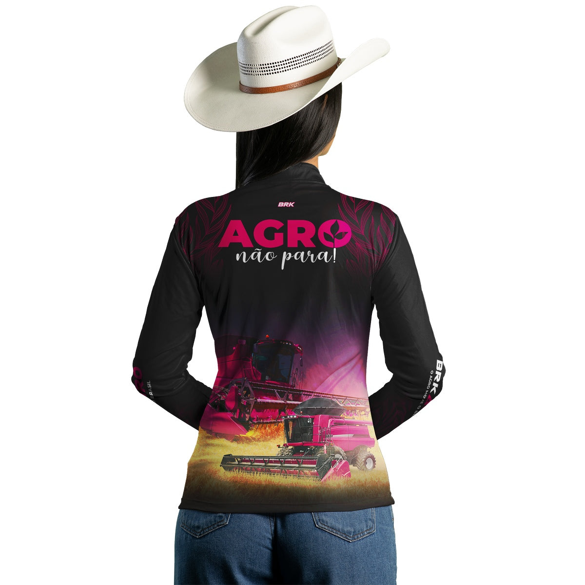 Camisa Feminina Agro Brk O Agro Não Para Preta com Proteção Solar UV50+ Envio Imediato
