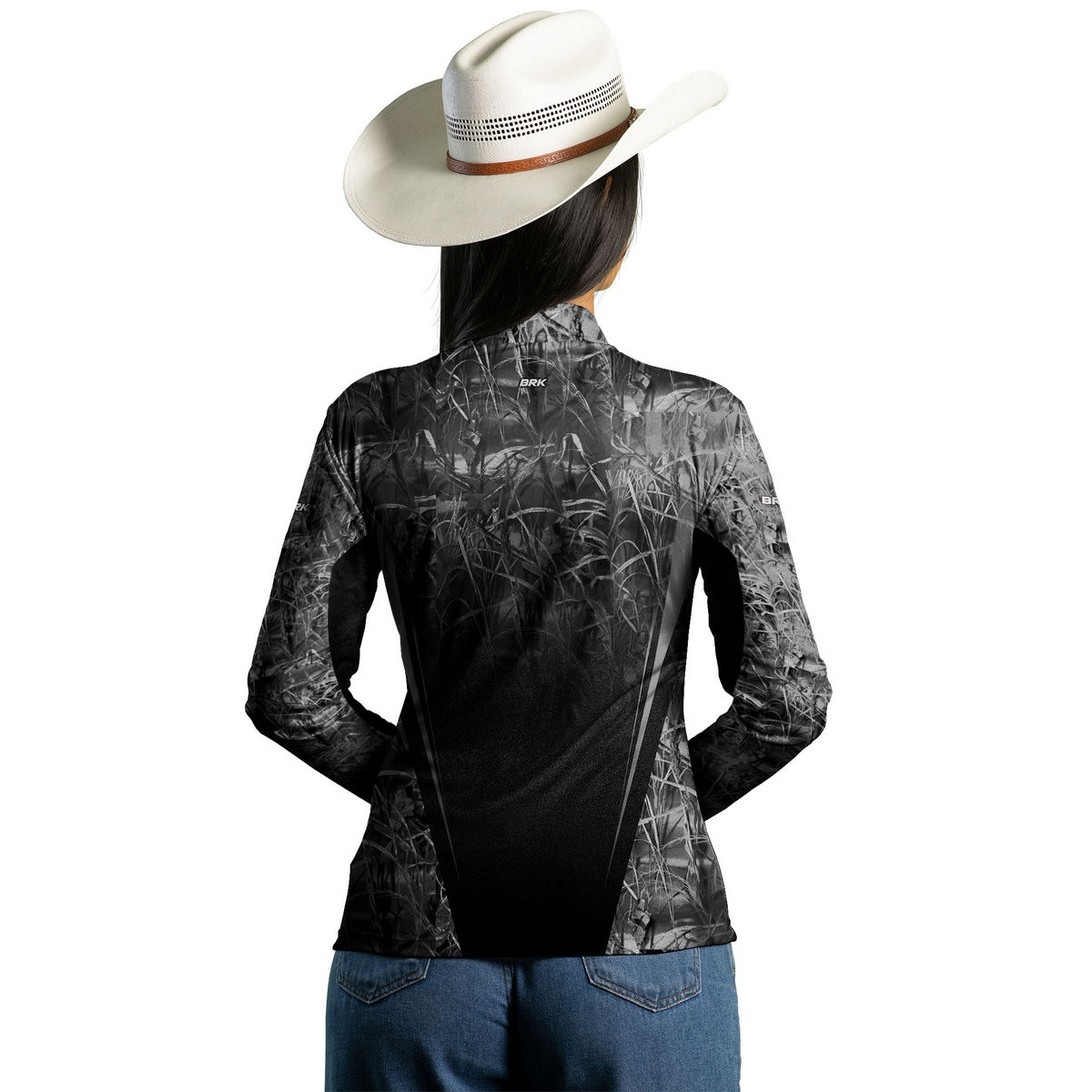 Camisa Agro Feminina Brk Camuflada Preto e Cinza com Proteção Solar UV50+ - Brk Agro