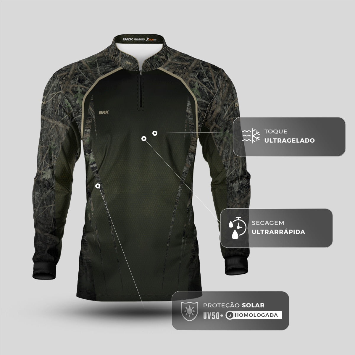 Camisa Agro Brk Camuflada Verde com Proteção Solar UV50+ - Brk Agro