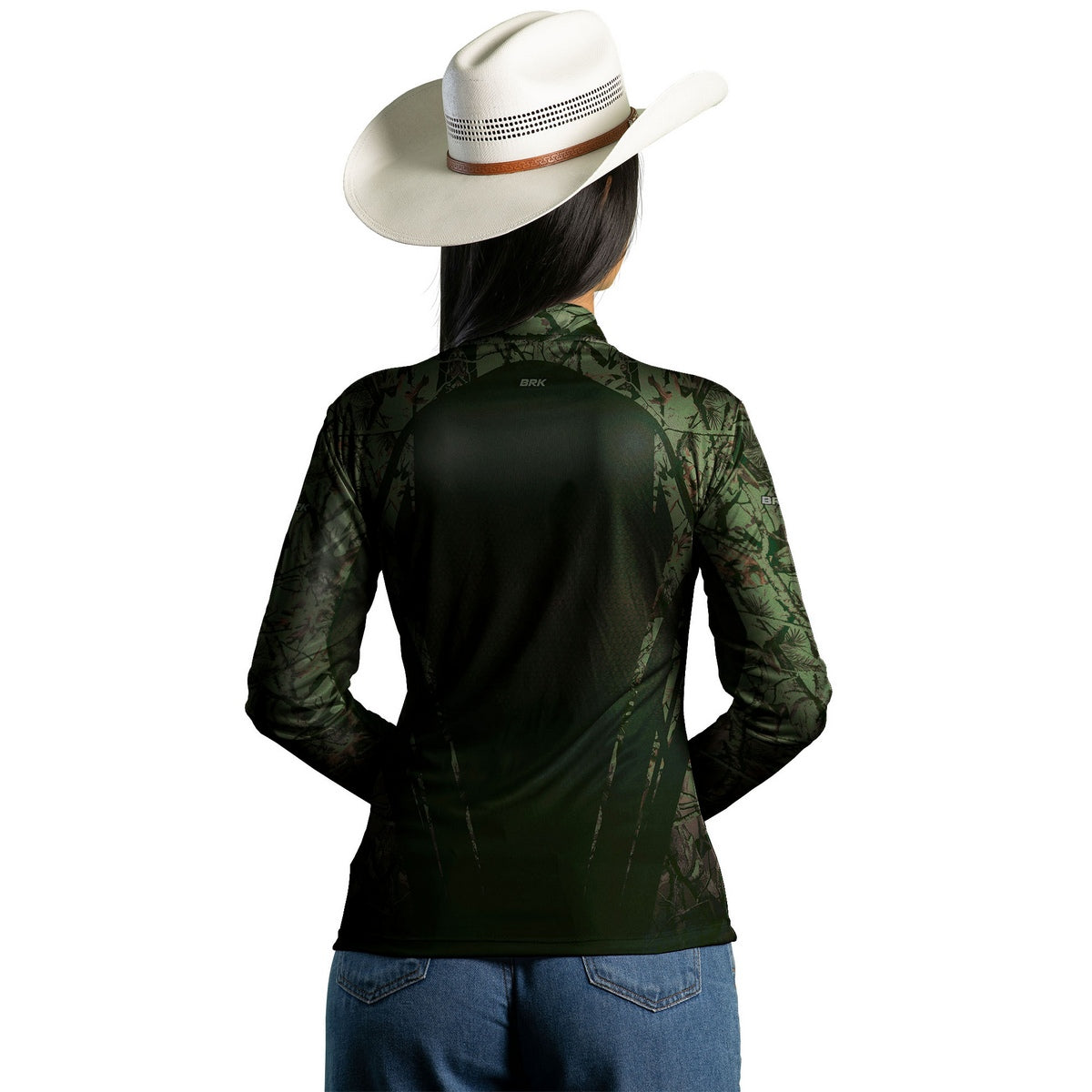 Camisa Agro Feminina Brk Camuflada Verde Militar com Proteção Solar UV50+ - Brk Agro