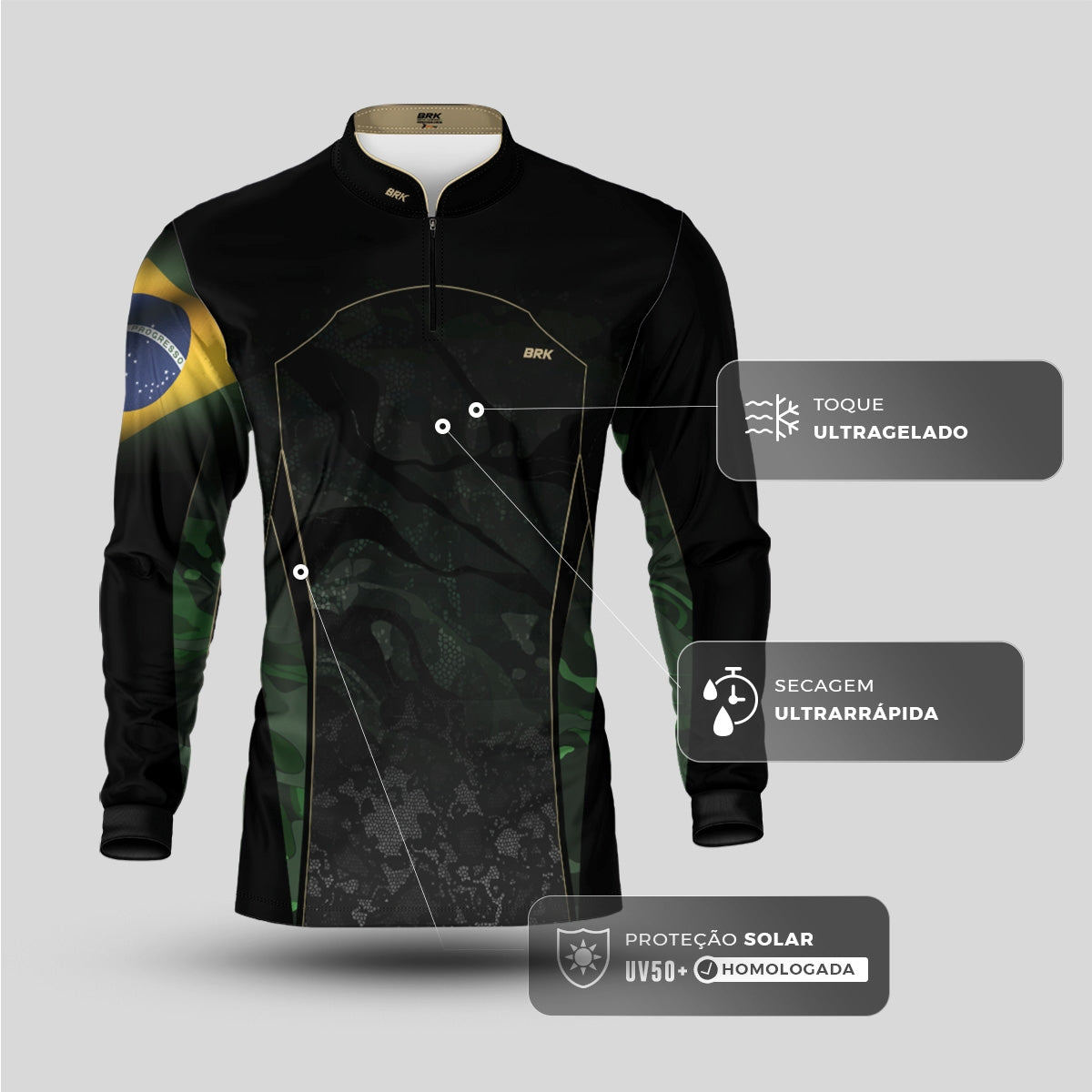 Camisa Agro Brk Camuflada Bandeira do Brasil com Proteção Solar UV50+ - Brk Agro