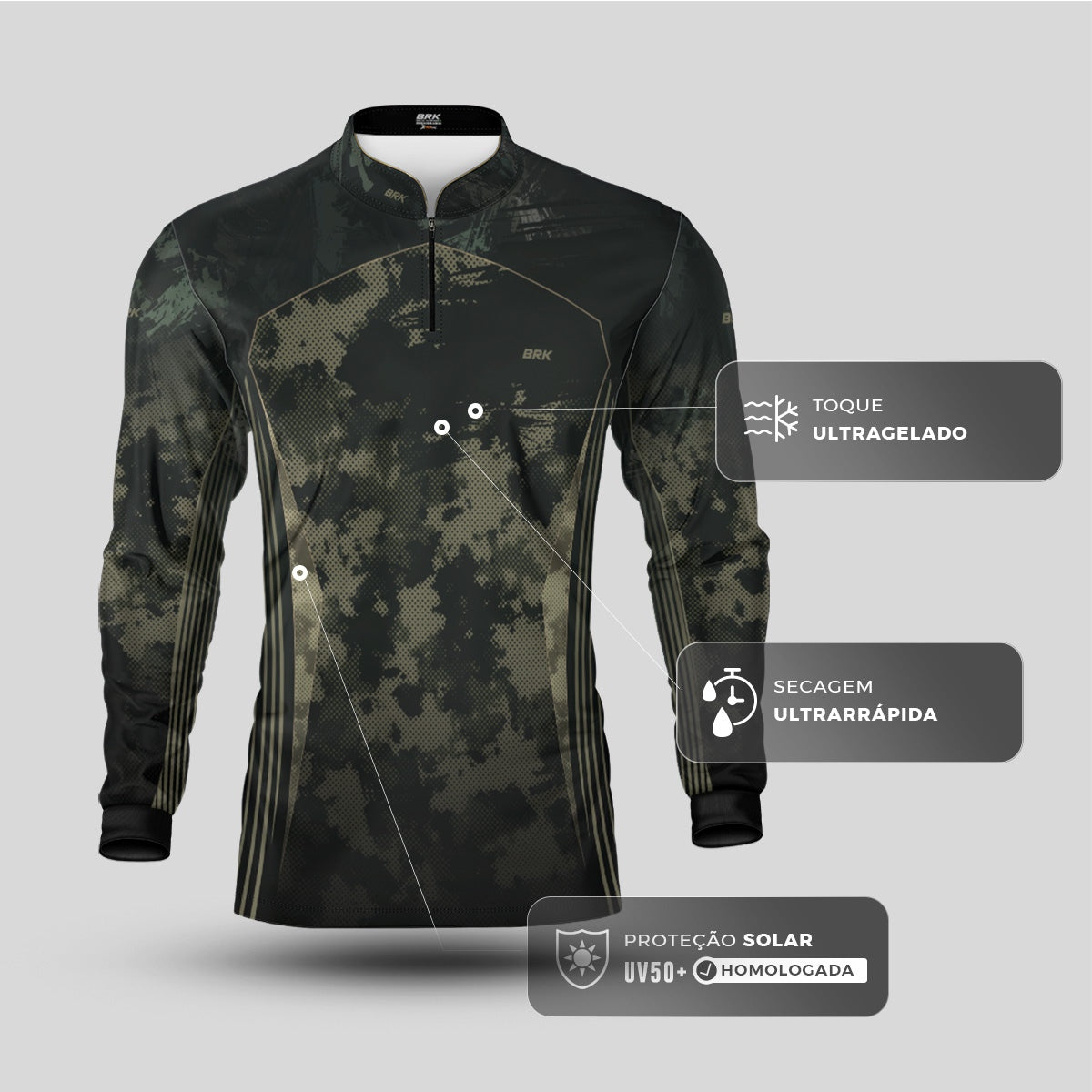 Camisa Agro Brk Camuflada Militar com Proteção Solar UV50+ - Brk Agro
