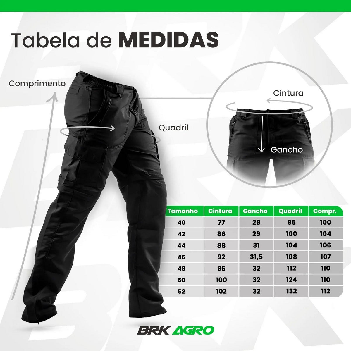 Calça Tática Country Brk Camuflado Preto e Branco UV35+ (Vira Bermuda) - Brk Agro