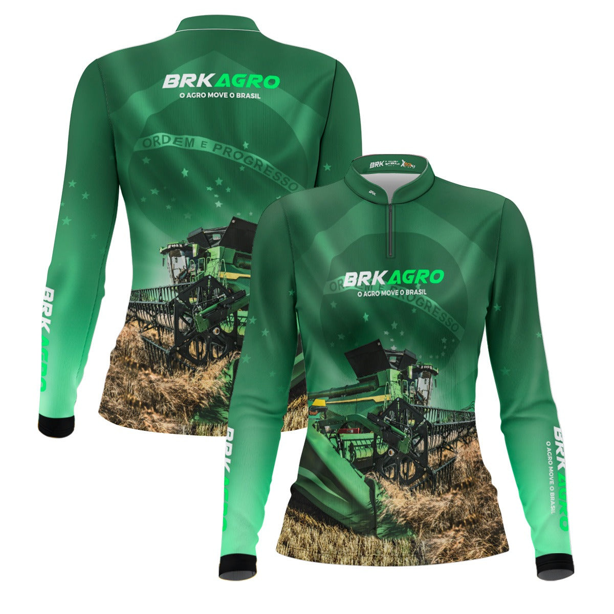 Camisa Feminina Agro Brk o Agro Move o Brasil Colheitadeira com Proteção Solar UV50+ - Brk Agro