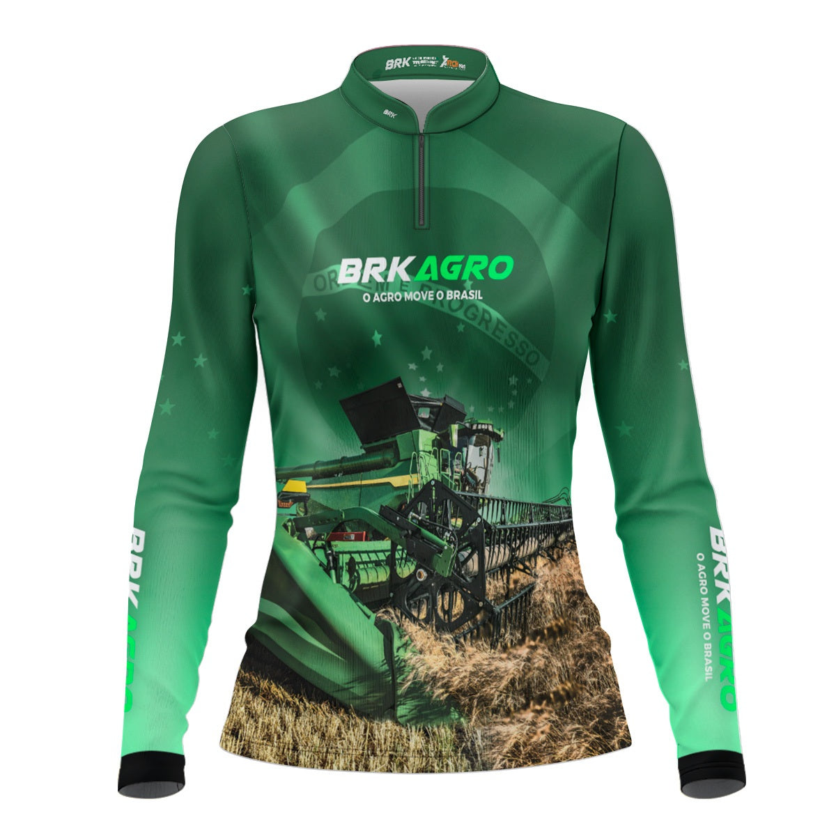 Camisa Feminina Agro Brk o Agro Move o Brasil Colheitadeira com Proteção Solar UV50+ - Brk Agro