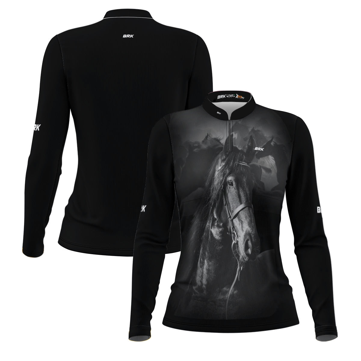 Camisa Feminina Agro Brk Cavalo Mangalarga Preta com Proteção Solar UV50+ - Brk Agro