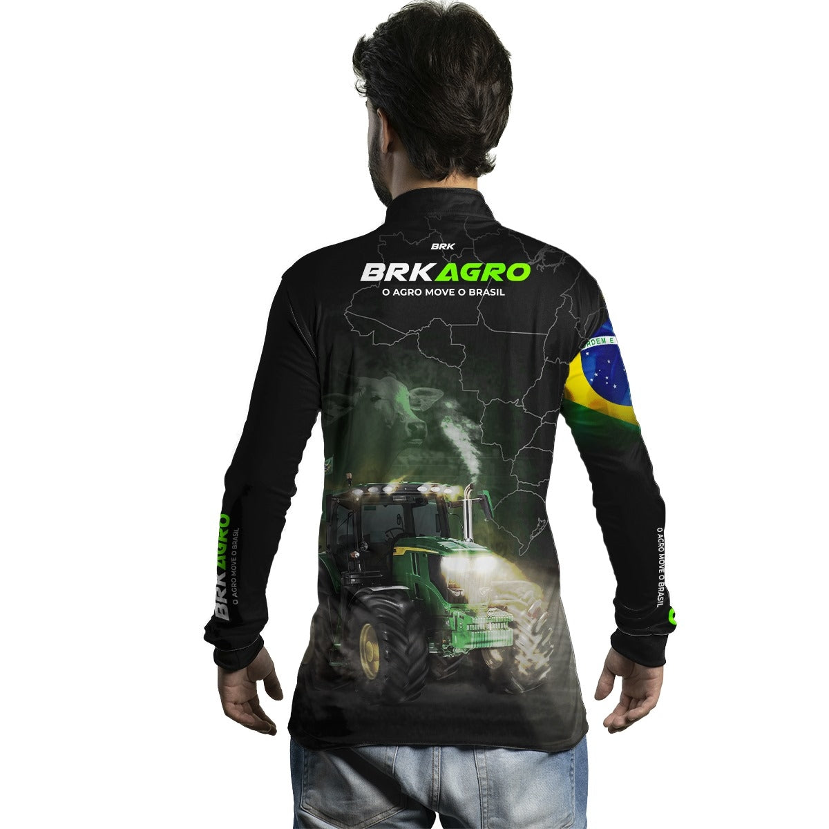 Camisa Agro Brk Preta O Agro Move o Brasil Trator com Proteção Solar UV50+ - Brk Agro