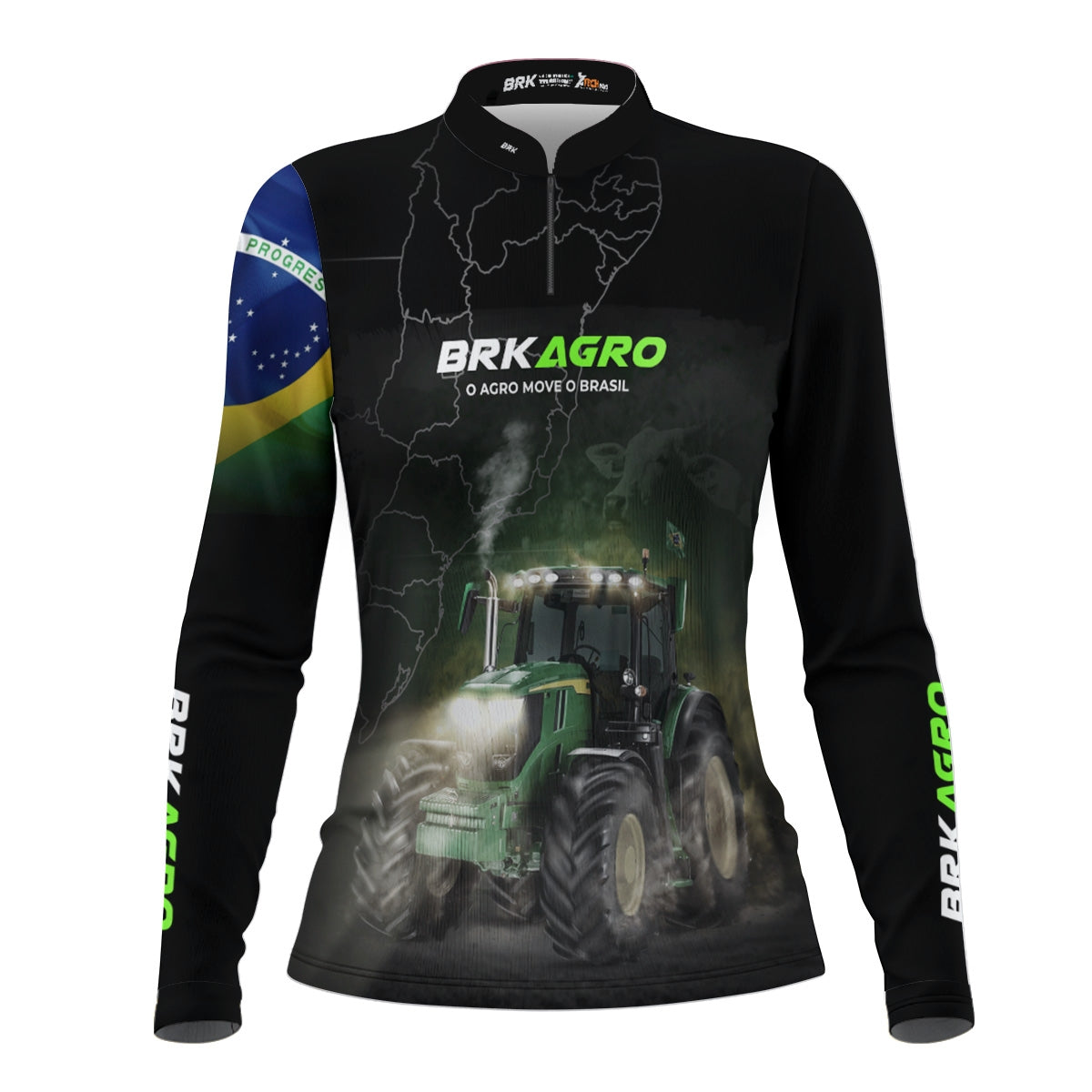 Camisa Feminina Agro Brk Preta O Agro Move o Brasil Trator com Proteção Solar UV50+ - Brk Agro