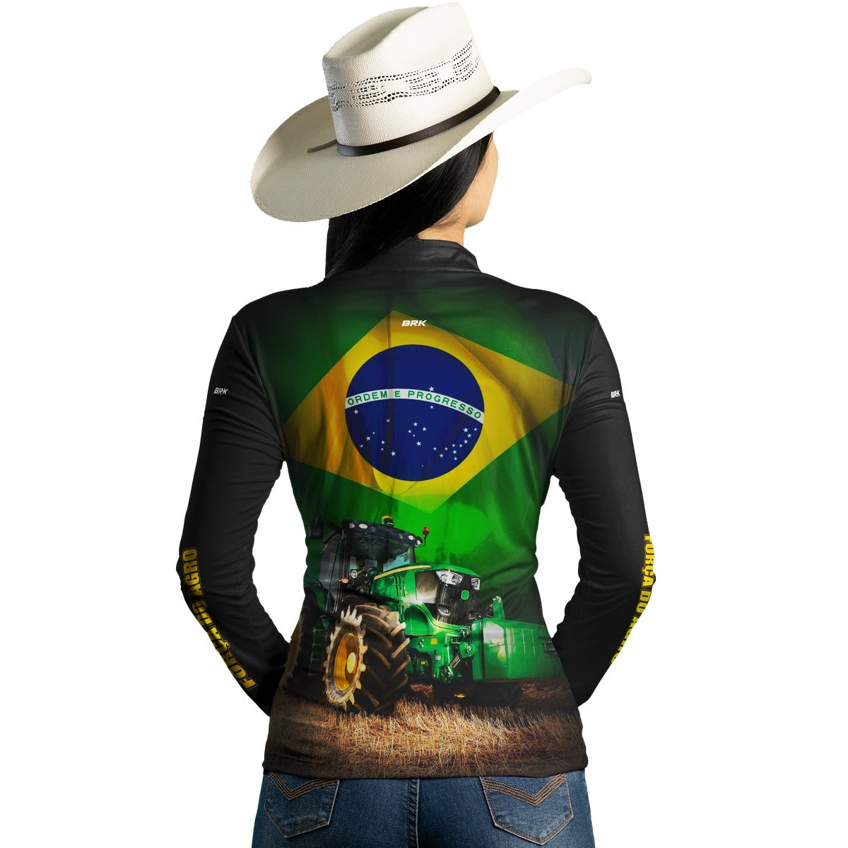 Camisa Agro Feminina Brk Trator Verde Brasil com Proteção Solar UV50+ - Brk Agro