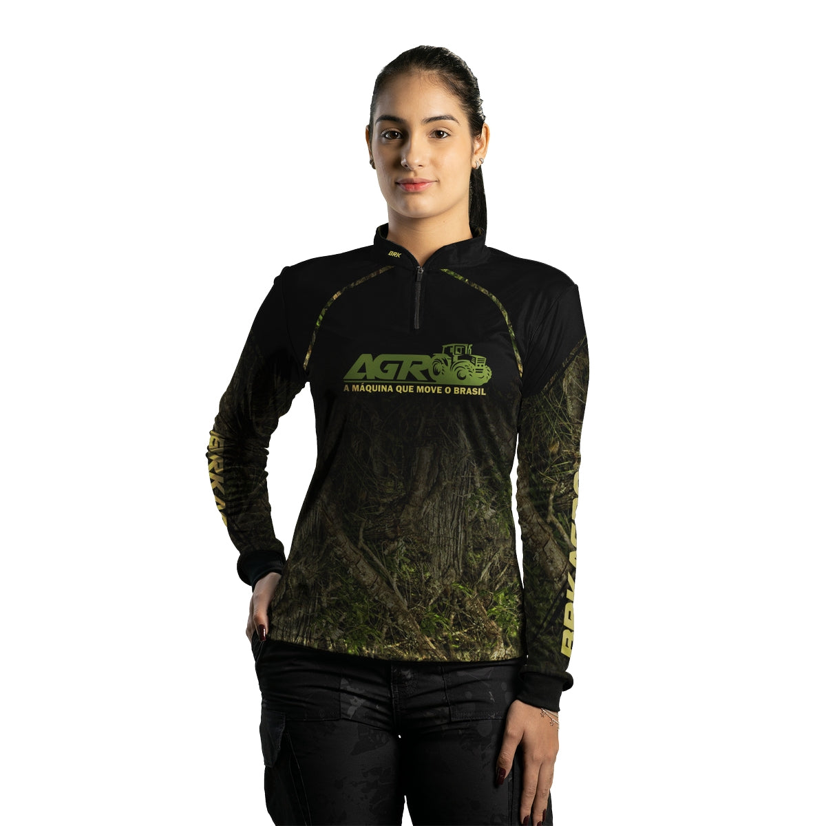 Camisa Agro Feminina Brk Camuflada O Agro Move o Brasil com Proteção Solar UV50+ - Brk Agro