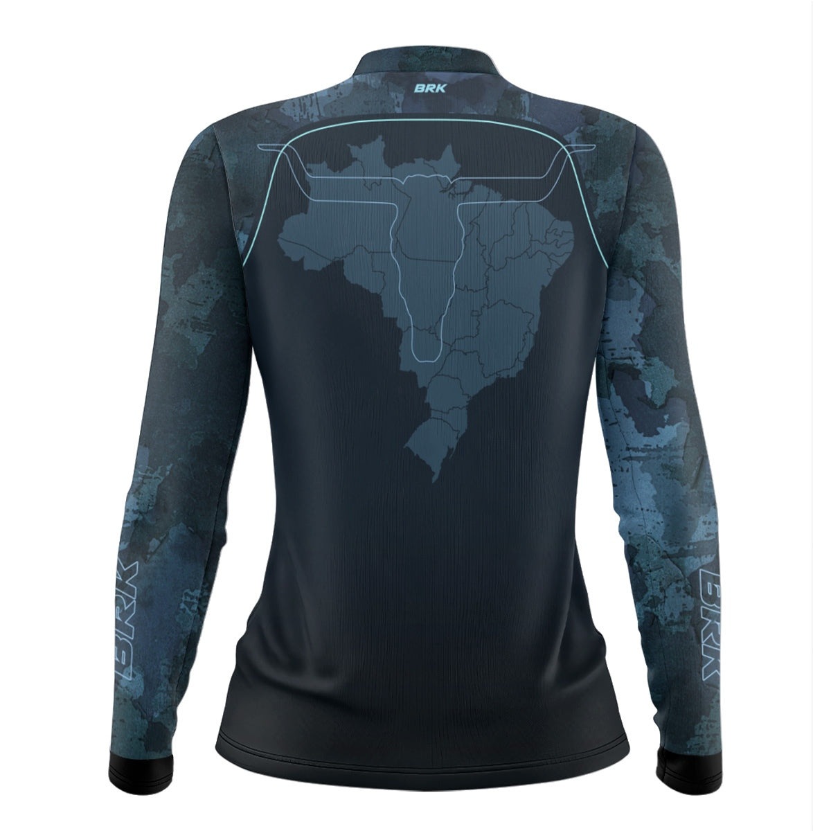Camisa Feminina Agro Brk Camo Long Horn Brasil Azul com Proteção Solar UV50+ - Brk Agro
