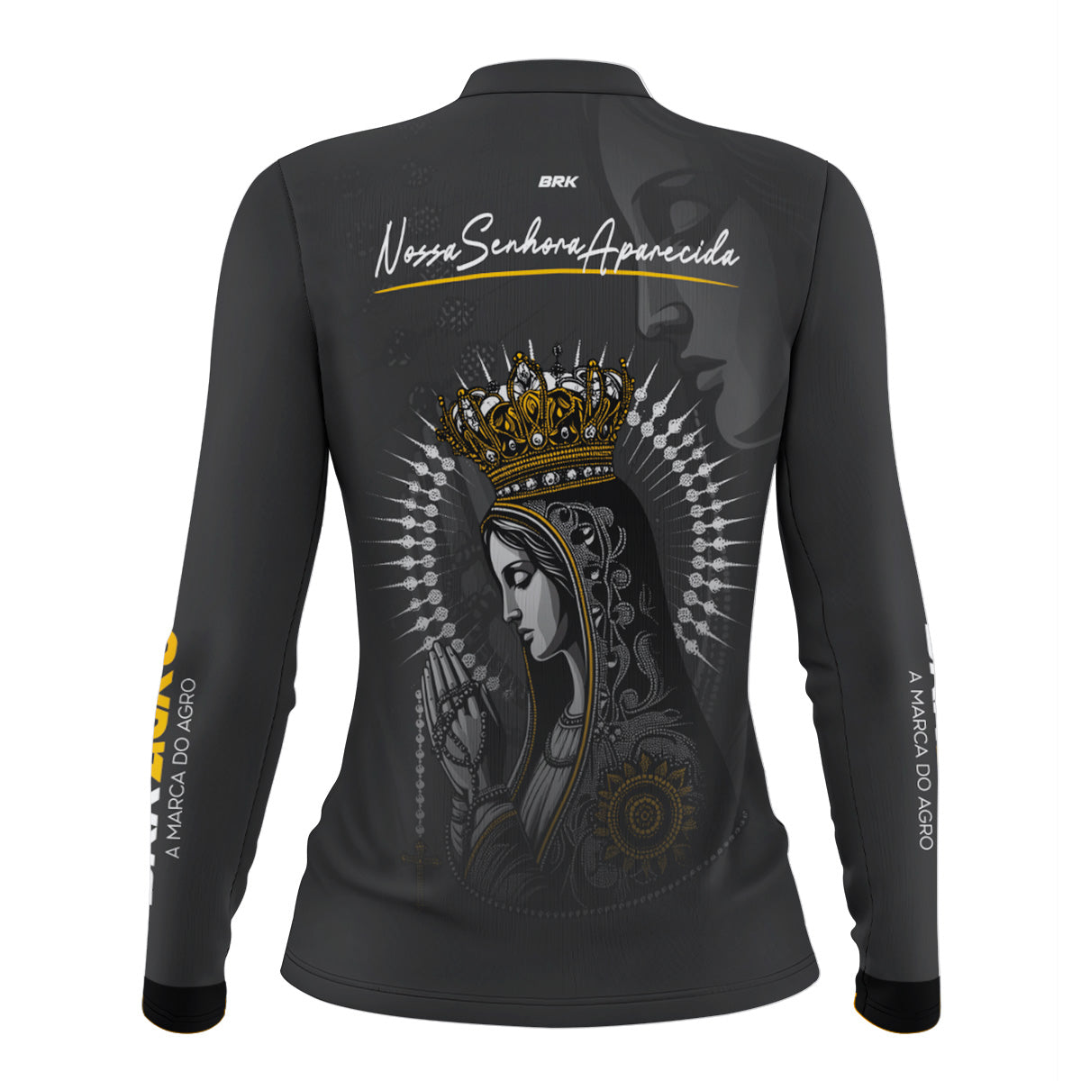 Camisa Feminina Agro Brk Feminina Preta Padroeira com Proteção Solar UV50+ - Brk Agro