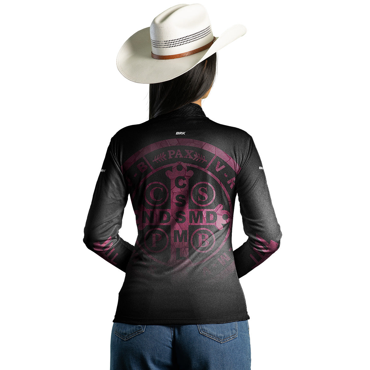 Camisa Feminina Agro Brk Medalhão de São Bento Rosa com Proteção Solar UV50+ - Brk Agro