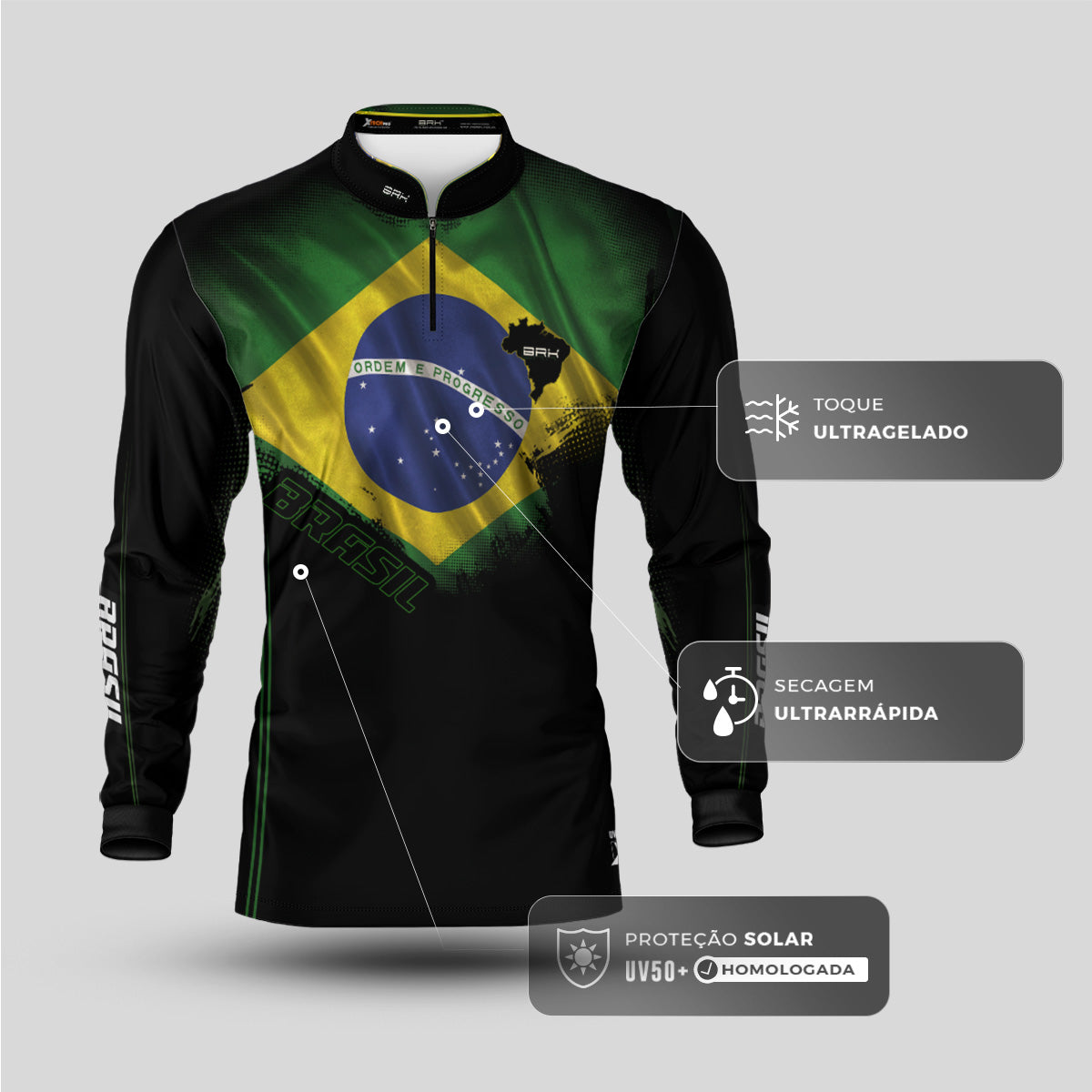 Camisa Agro Brk Bandeira do Brasil com Proteção Solar UV50+ - Brk Agro