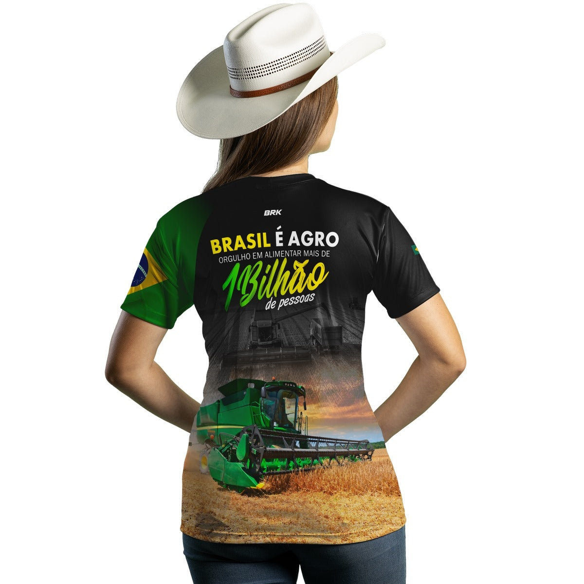 Camiseta Agro Feminina Brk Agro é Bilhão com Proteção Solar UV50+