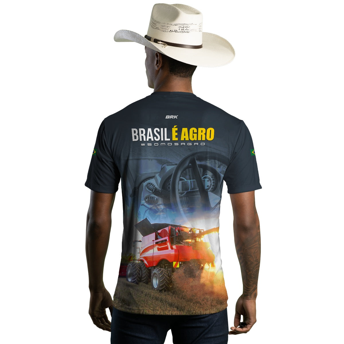 Camiseta Agro Brk Brasil é Agro Colheitadeira com Proteção Solar UV50+ - Brk Agro