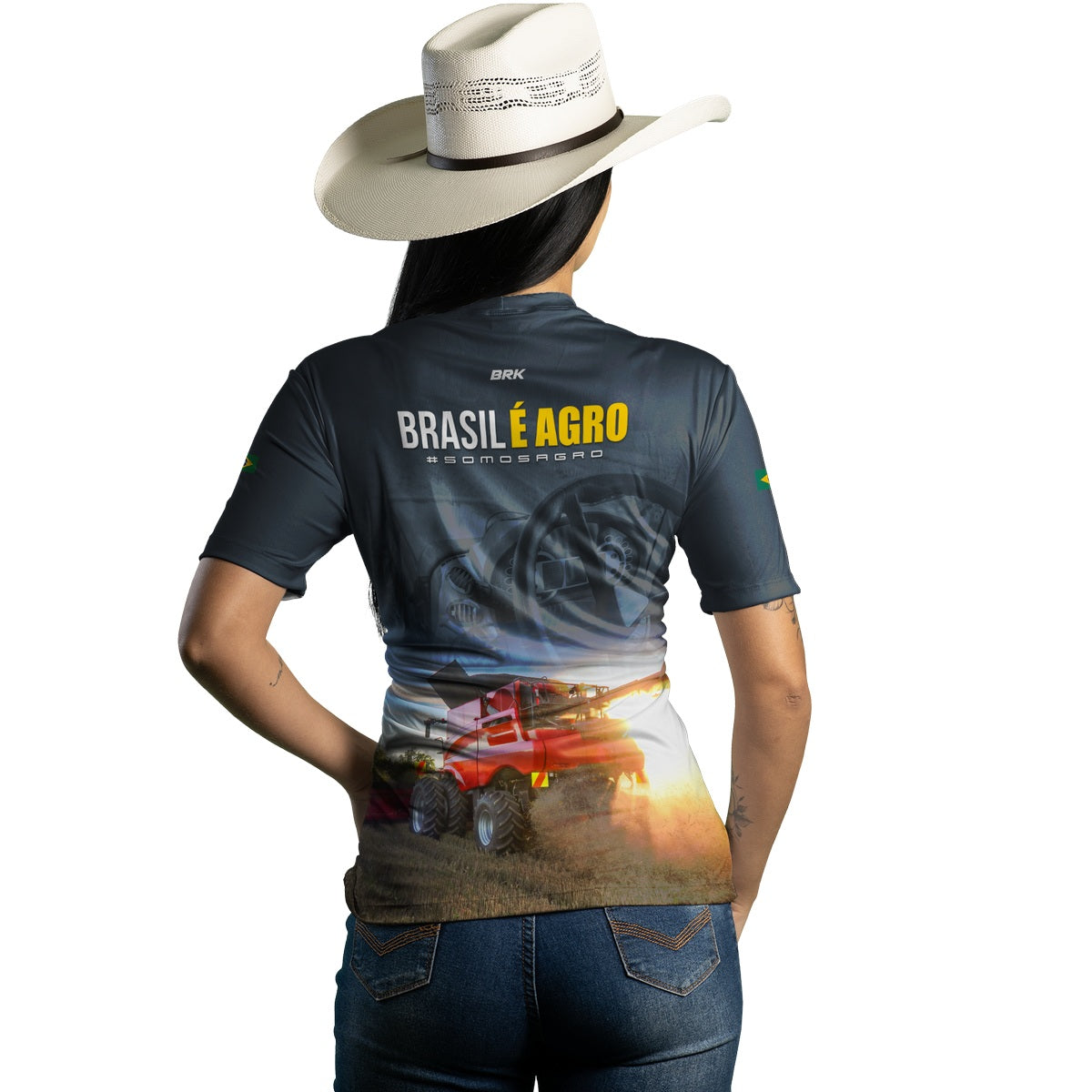 Camiseta Agro Feminina Brk Brasil é Agro Colheitadeira com Proteção Solar UV50+