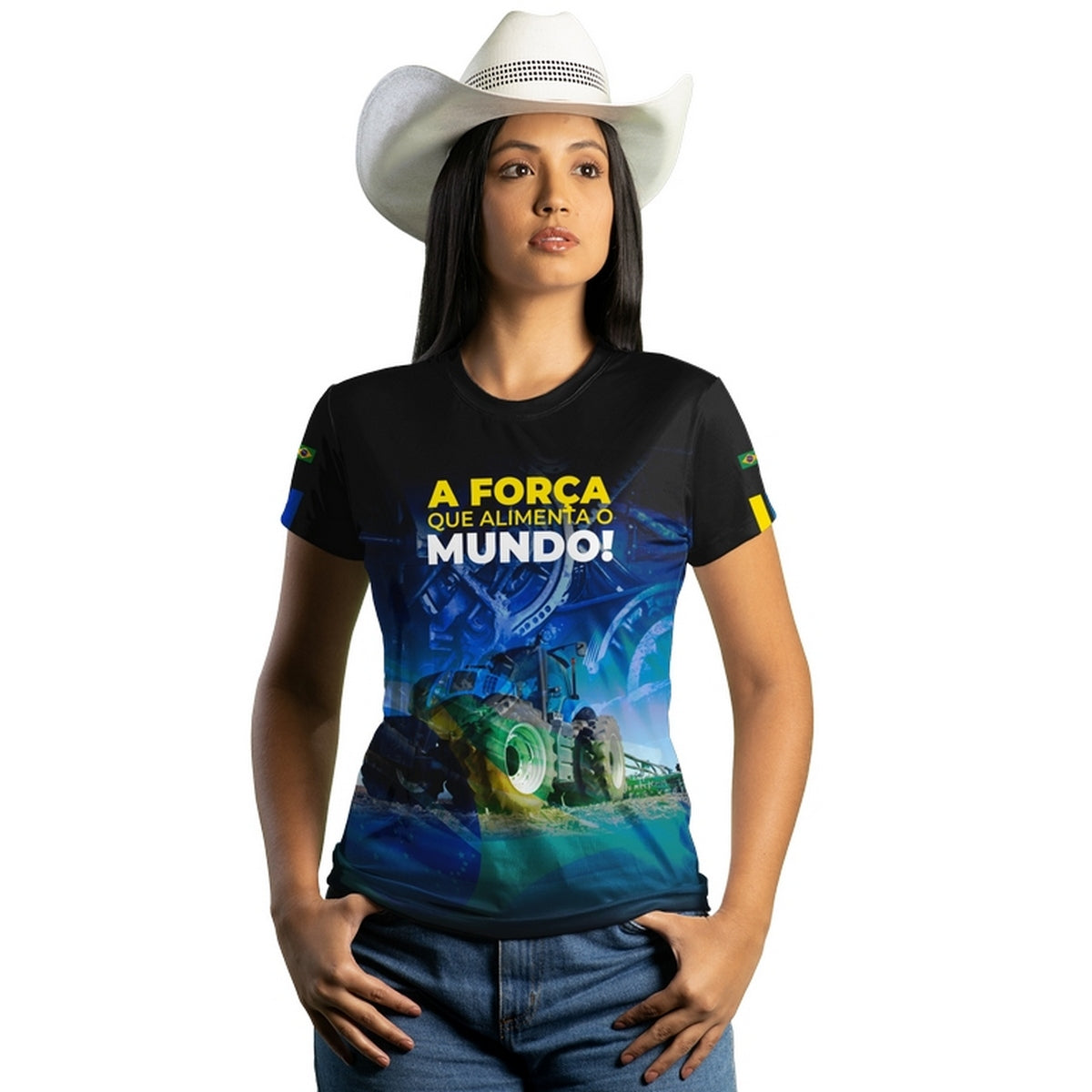 Camiseta Agro Feminina Brk A Força que Alimenta o Mundo com Proteção Solar UV50+