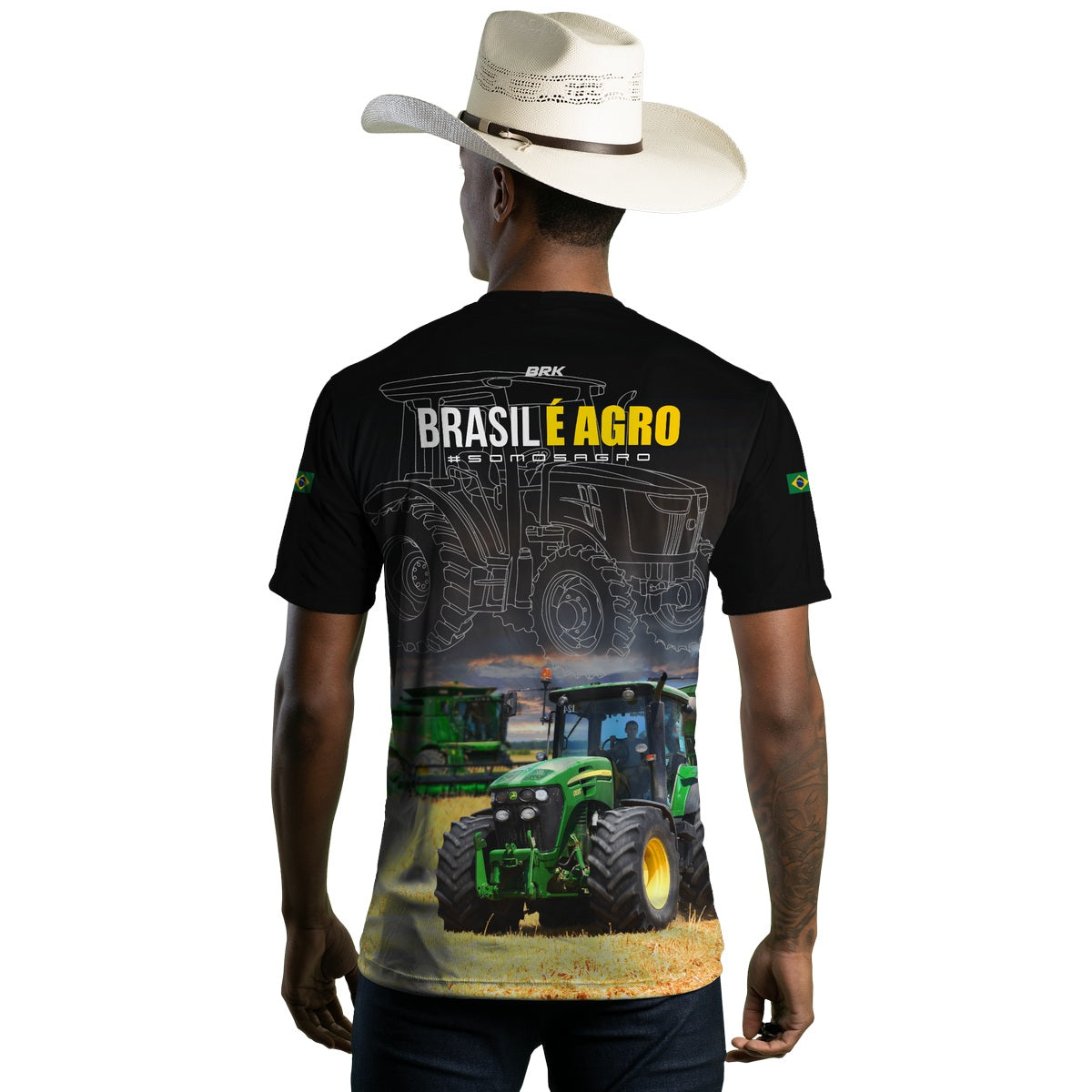 Camiseta Agro Brk Preta Brasil é Agro com Proteção Solar UV50+ - Brk Agro