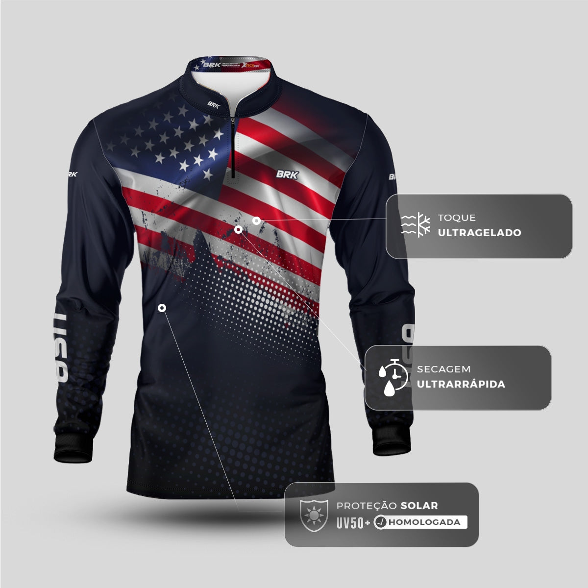 Camisa Agro Brk Estados Unidos Com Proteção Solar UV50+ Envio Imediato