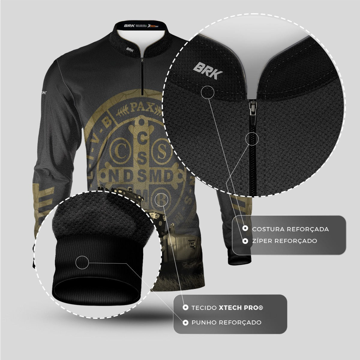 Camisa Agro Brk Medalhão São Bento com UV50+ Envio Imediato - Brk Agro