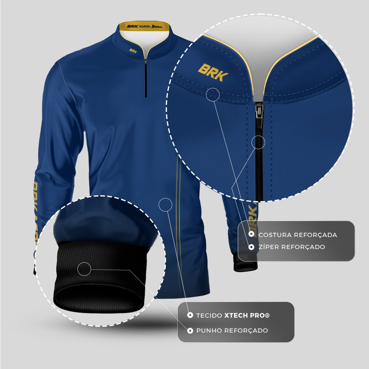 Camisa Agro Brk Básica Azul e Amarelo com Proteção Solar UV50+ - Brk Agro