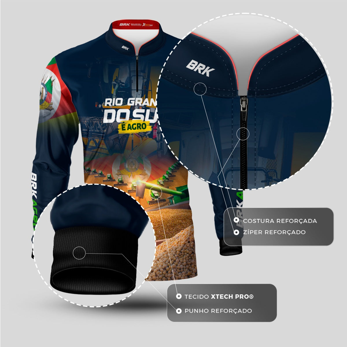 Camisa Agro Brk Rio Grande do Sul é Agro com Proteção UV50+ - Brk Agro