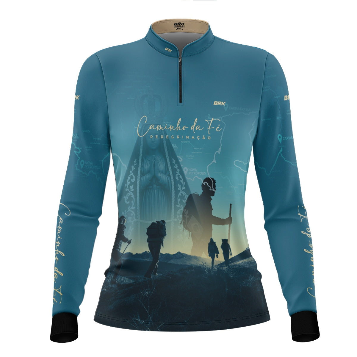 Camisa Feminina Brk Caminho da Fé Peregrinação Nossa Senhora com Proteção Solar UV50+