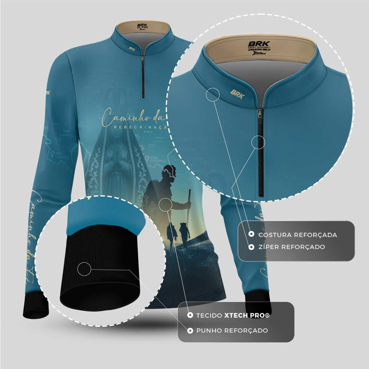 Camisa Feminina Brk Caminho da Fé Peregrinação Nossa Senhora com Proteção Solar UV50+
