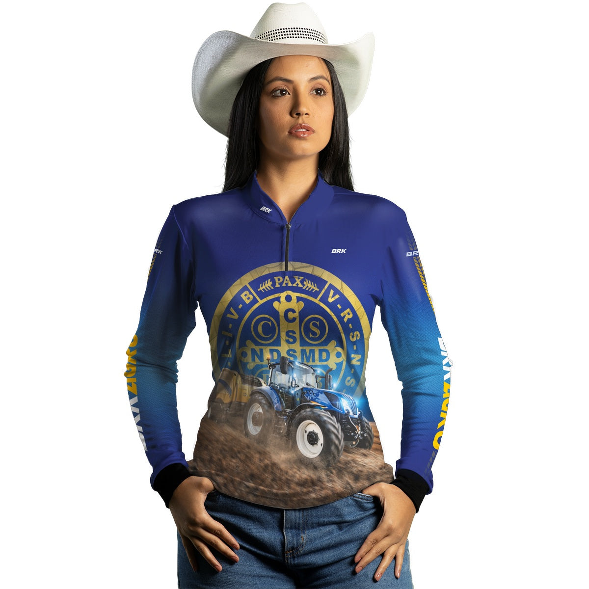Camisa Agro Feminina Brk Trator São Bento Azul com UV50+ - Brk Agro