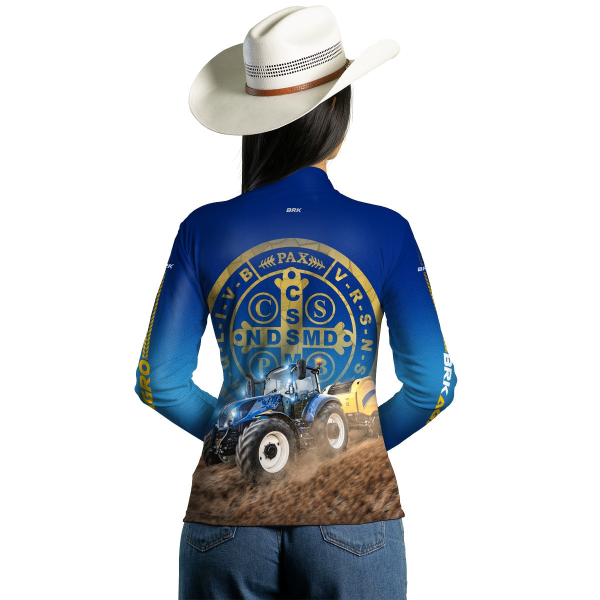 Camisa Agro Feminina Brk Trator São Bento Azul com UV50+ - Brk Agro