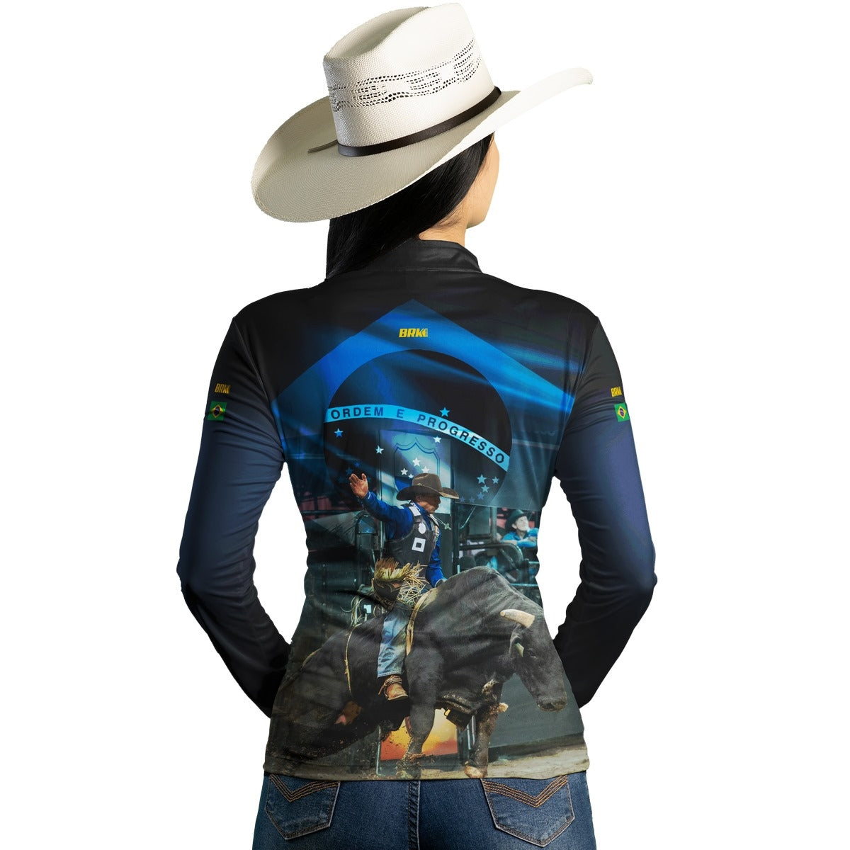 Camisa Agro Feminina Brk Rodeio Brasil Azul com Proteção Solar UV50+ - Brk Agro