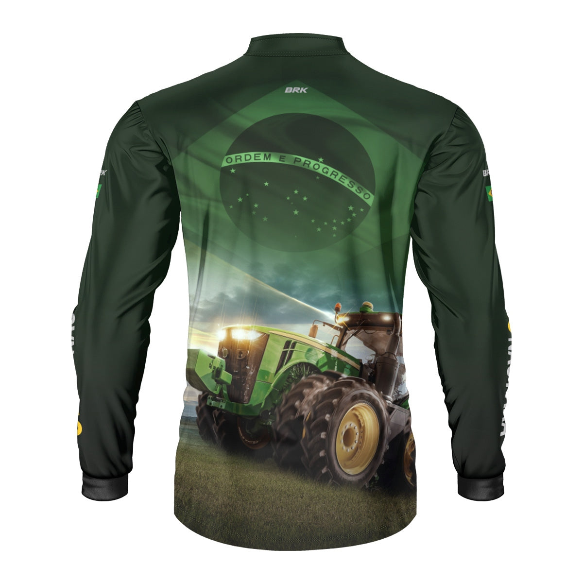 Camisa Agro Brk Verde Trator Bandeira do Brasil com Proteção Solar UV50+