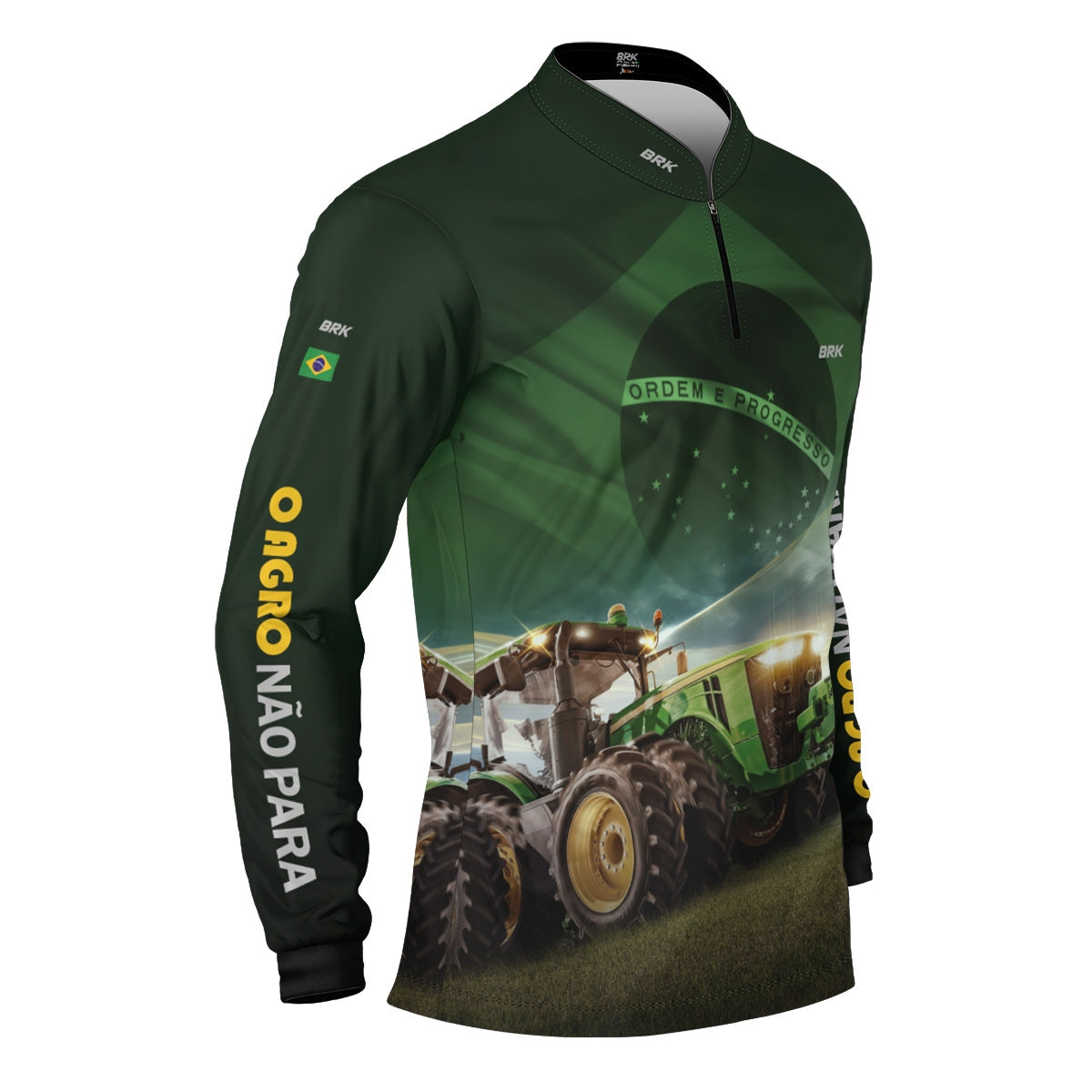 Camisa Agro Brk Verde Trator Bandeira do Brasil com Proteção Solar UV50+